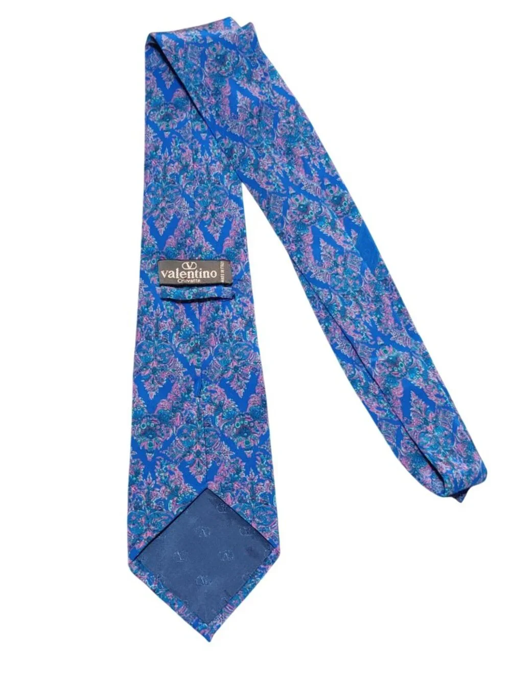 Valentino Garavani Tie Vintage Silk Blue Pink Paisley Damask Floral Italy Made